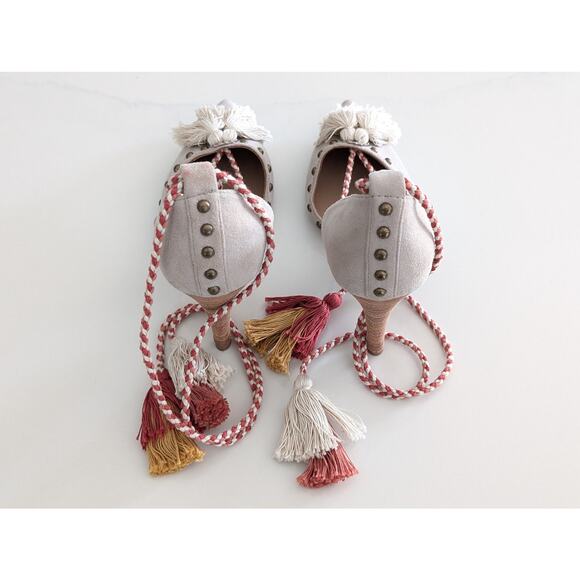 Ulla Johnson Suede Tassel D'Orsay Pumps - EU 40 US 10 Gray Brown Red Heels - Picture 4 of 11